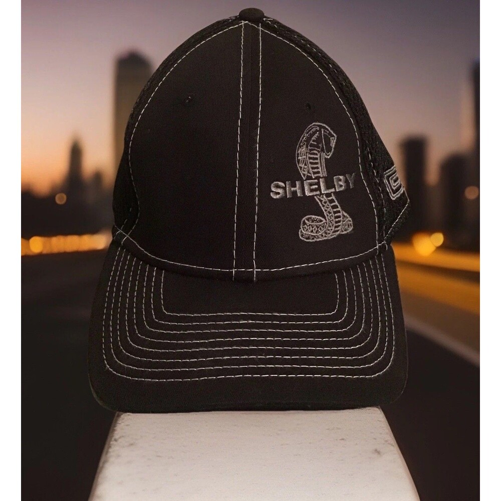 SHELBY GT Embroidered Cobra Hat Cap FITTED MED/LRG Mustang New Era Blk/Gray NWOT